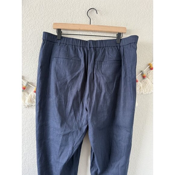 J. jill Linen Stretch Navy Pull On Straight Leg Pant Coastal Minimalist Modest L - Picture 6 of 9